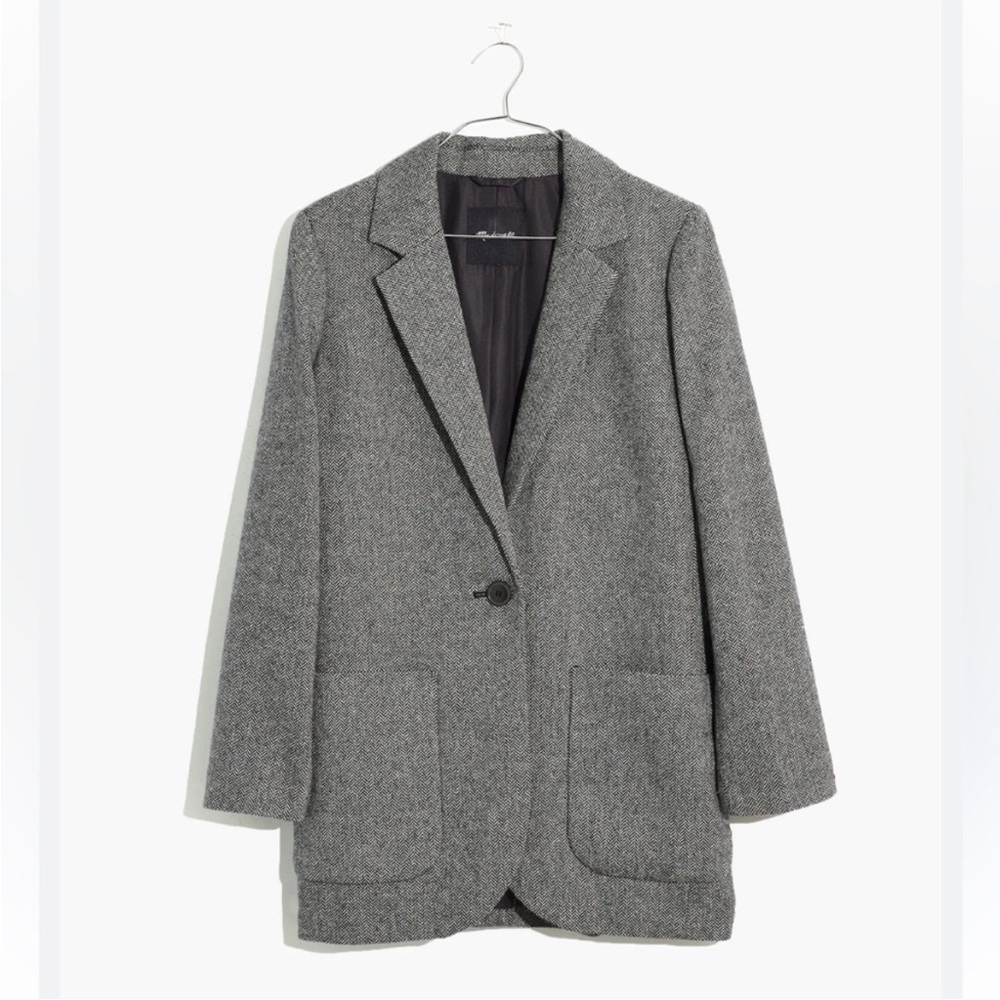 Madewell Larson Herringbone Tweed Oversized Fall Blazer Sz XXS Academia Preppy